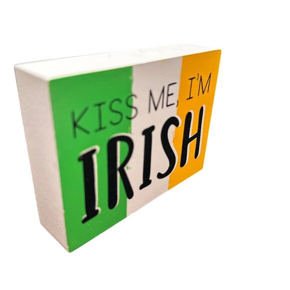 Kiss Me Irish Wooden Sign Block Decor St Paddy Tiered Tray Table Top St Patrick - Picture 2 of 8